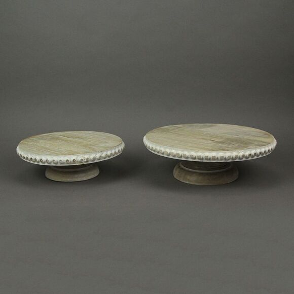 Set of 2 White Washed Wooden Round Risers Decorative Display Tray Serving Decor - Picture 5 of 6